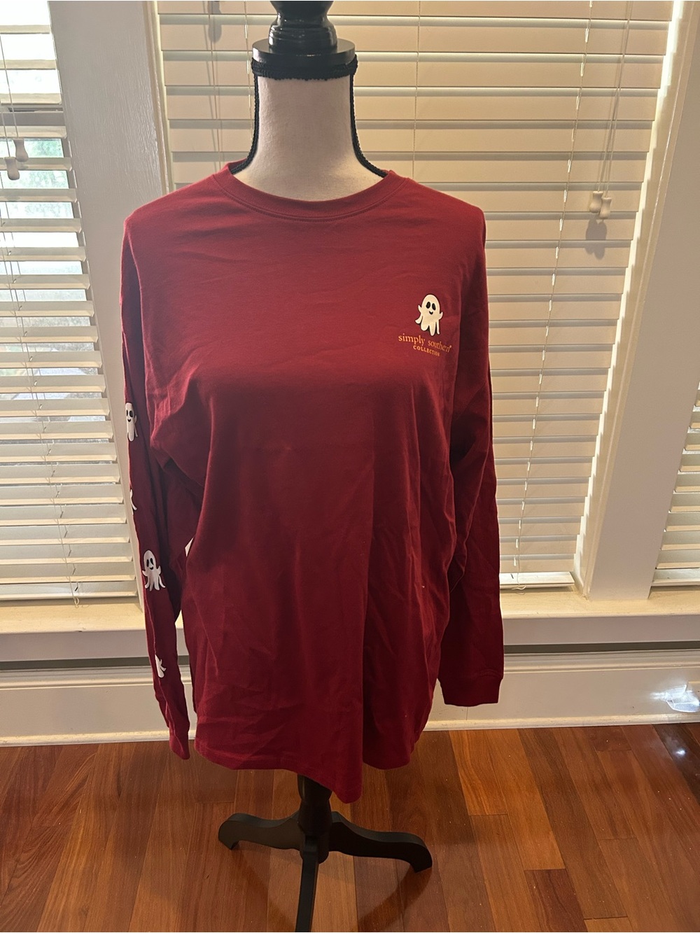 Simply Southern "Hey Pumpkin" Long Sleeve T-Shirt in a carmine maroon color - Picture 2 of 9